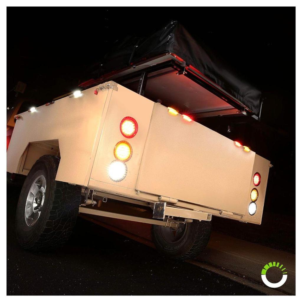 APSMOTIV Red/White/Amber 4" Round LED Trailer Tail Light White Bezels Turn Tail Brake Signal/Reverse Backup/Marker Lights Trucks Trailer RV 12V