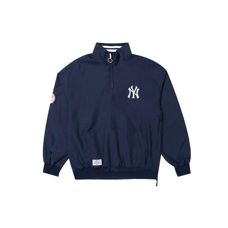 New Era FW21 Серия MLB Логотип Принт Молния до середины Нейлон Тканый Спортивная Стойка Свободная Куртка Унисекс куртки Темно-синий 12866531
