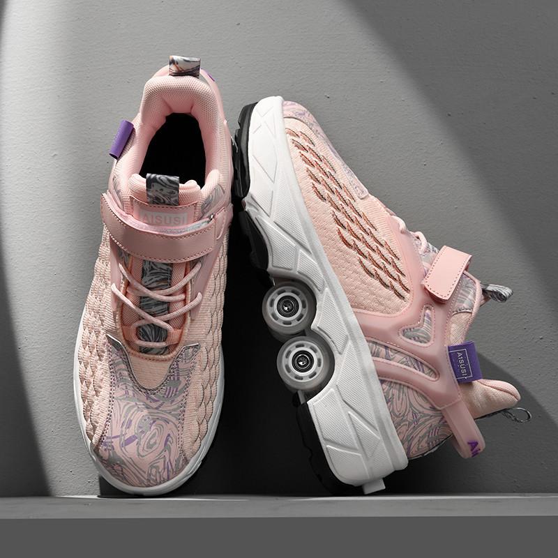 Обувь, меняющая форму. Роликовые коньки с четырьмя колесами для детей от 3 до 6 лет. Можно ходить и кататься на коньках. Интернет-знаменитости. Коньки для девочек.