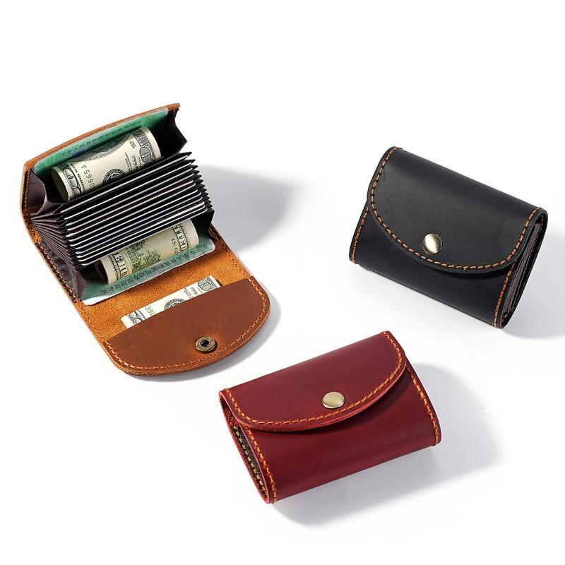 Винтажный держатель для карт из кожи Crazy Horse для женщин, мужчин, ретро-кошелек-гармошка на кнопке с отделениями для нескольких карт, унисекс