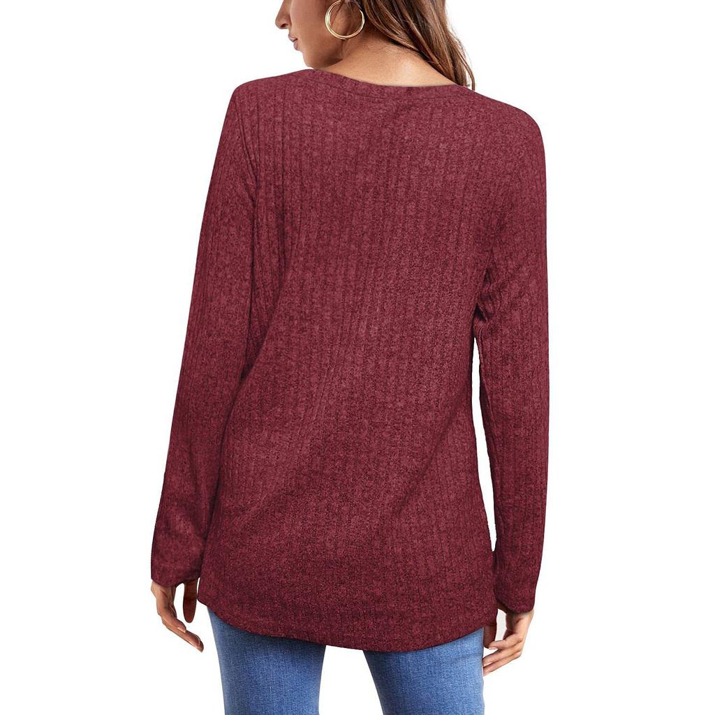 Womens Long Sleeve Tops Plus Size Crew Neck Jumpers Solid Color Pullover T-Shirt Tunic Shirt