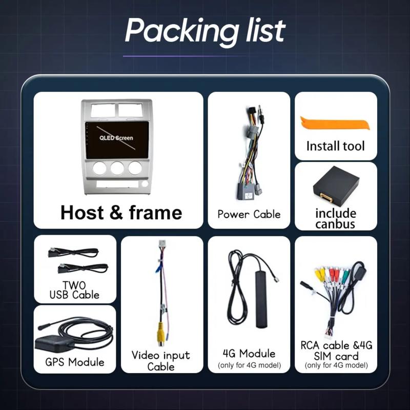 Android 14 автомобильное радио для Jeep Cherokee Liberty KK 2007 - 2012 авто мультимедийный видеоплеер GPS 4G Carplay Авторадио 2K QLED DSP