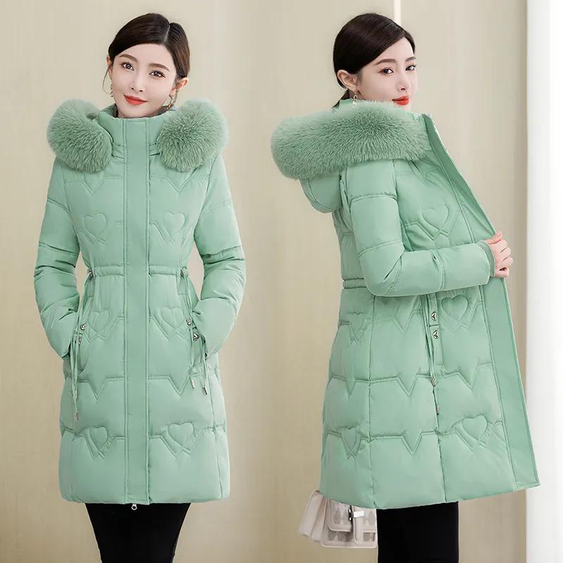 Women Winter Jacket Parka Fur Collar Hooded Thick Warm Long Female Coat Casual Outwear Down Cotton Jacket Parkas