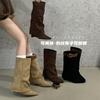 French Strap Pile Boots Tall Heel Skinny Tall Boots