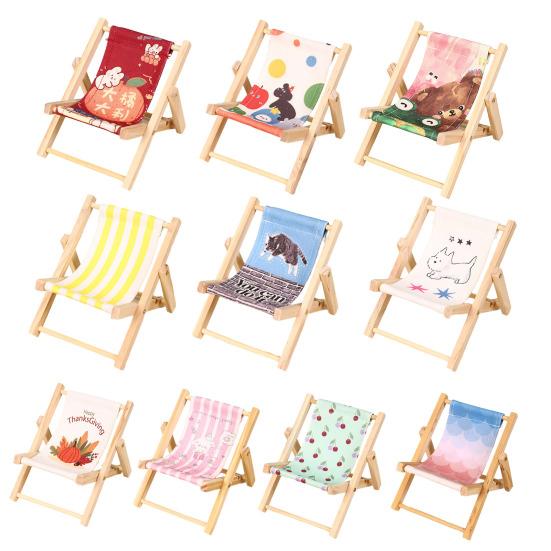 Подставка для телефона Yousheng Конструкция из массива дерева и холста Дизайн мини-шезлонга Регулируемый под разными углами держатель для телефона Настольное украшение