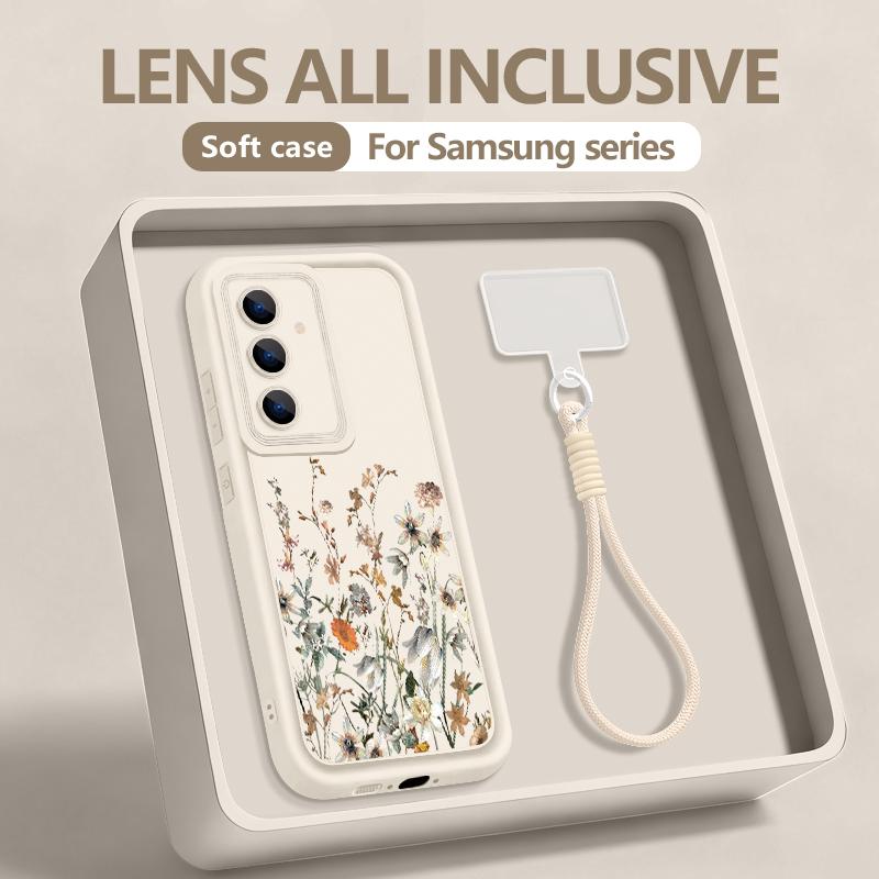 Чехол для телефона с цветочным узором для Samsung Galaxy S26 S25 S24 Ultra S23 S25 FE A57 A37 A17 A56 A16 A55 A54 A15 с ремешком на запястье