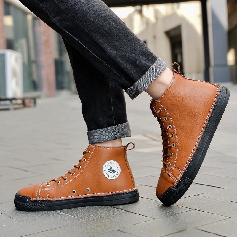 Large Size Martin Boots Men's Shoes Autumn and Winter High-top Men's Shoes Young and Young Men's Casual Short Boots Leather Trendy Shoes