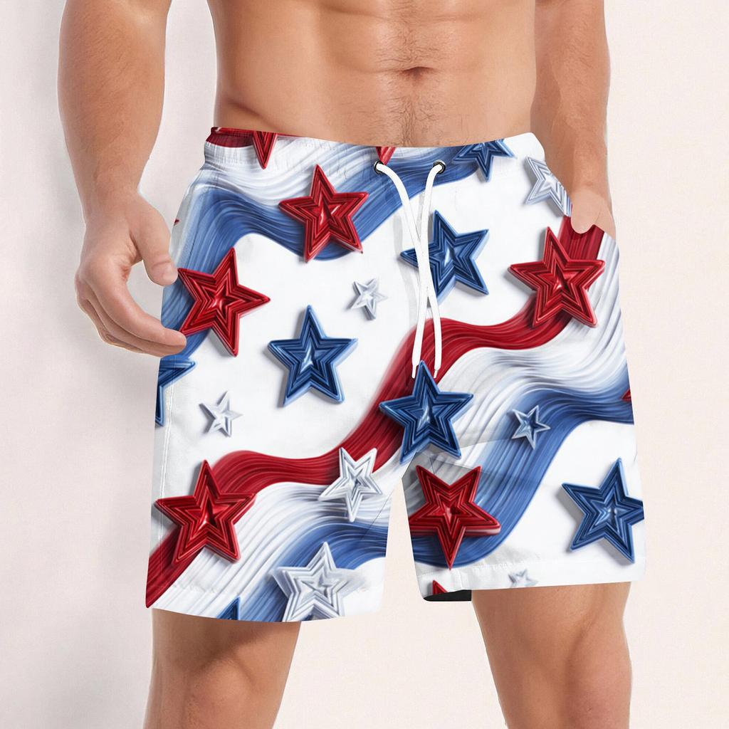 Мужские плавки на завязках с 3D-принтом в виде звезд, быстросохнущие, board shorts с сеткой и боковыми карманами