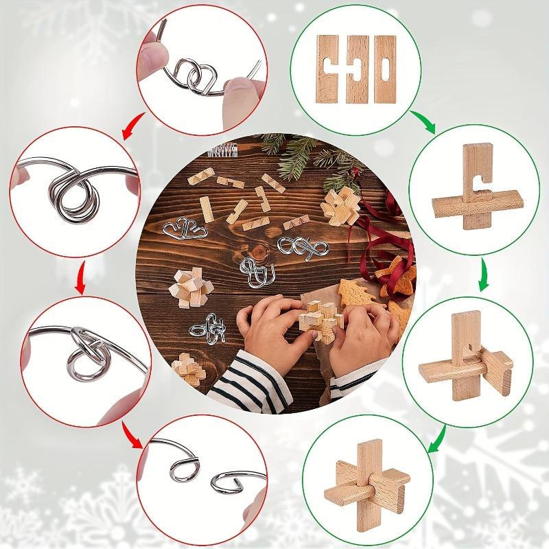 Календарь Адвента с головоломками 2025, 24 дня до Рождества, календарь обратного отсчета с 3D металлическими и деревянными игрушками-головоломками - игры для проверки ума, IQ, логики для мальчиков и девочек