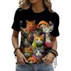 2025 Summer New Women's 3D Digital Printed T-shirt Creative Animal Pattern Round Neck Casual Short Sleeve Loose Fashion Top