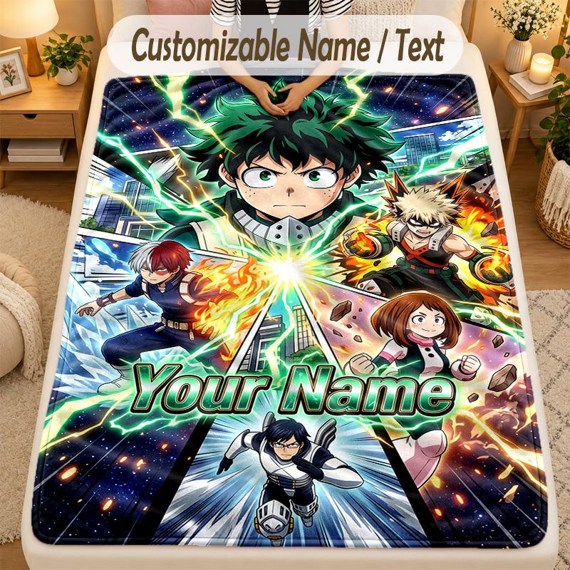 Flannel BlanketMy Hero Academia Custom Name Text Personalized Soft Warm Throw Blanket Home Decor Gift