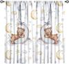 Cartoon Blue Bear Curta For Boys,Watercolor Little Cute Animal Aircrafts Hot Air Balloons Rainbow Window Drapes For Baby Boys