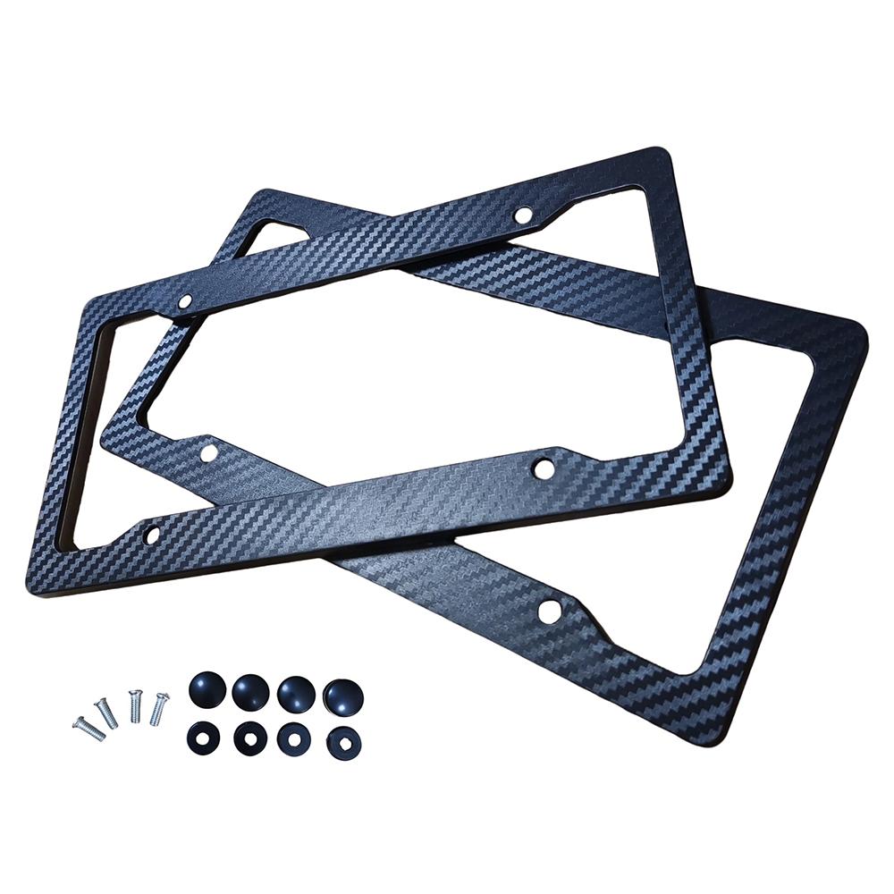 1/2PCS Black Carbon Fiber Pattern ABS License Plate Frame Fiber Black Auto Tag Holder TAG Cover for Front Rear Car Accessories License Plate Covers