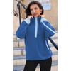 Women's Color Block Striped Half Zip Polo Sweatshirt Loose Long Sleeve Casual Pullover Top