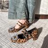Fashion 2025 Women's Shoes Casual Buckle Strap Women's High Heels Fashion Leopard Print Shoes Ladies Crystal New Chunky High Heels Women
