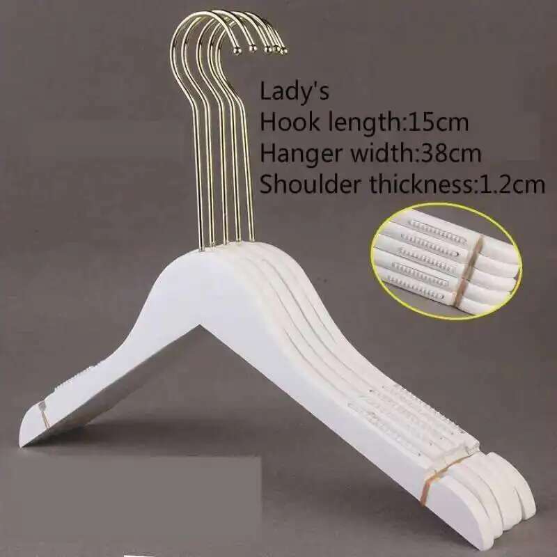 5 шт. Белые вешалки для женской одежды Белые деревянные вешалки для демонстрации одежды в магазине Золотой крючок Корейская версия Индивидуальная гравировка логотипа