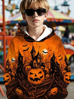 Halloween Kids Hoodie Pumpkin Print Classic Casual Pullover Vacation Outing Hoodie Long Sleeve Sweatshirts Children's Clothing