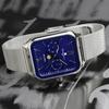 Часы Moon Phase Square Square Multi Calendar Business Formal Stainless Steel Mesh Belt Limited Model Silver Blue [Salvatore Mara] Мужские SM24112-SSBLM
