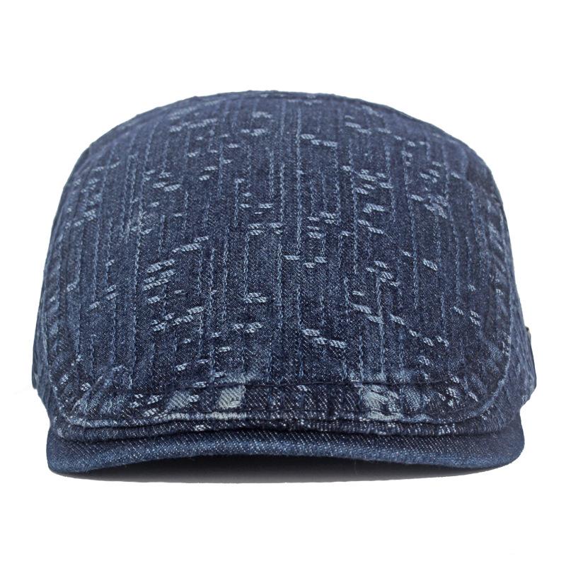 Spring Summer Solid Color Newsboy Caps Men Washed Denim Cotton Flat Peaked Cap Women Painter Beret Hats
