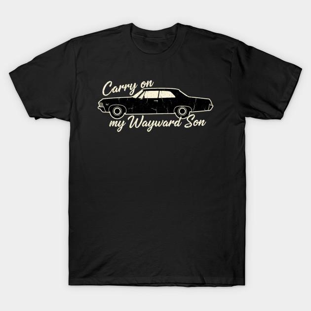 Men Black Print T-shirt Carry On Wayward Son With Baby No-Cut Transfer Paper Print Cotton Tshirt