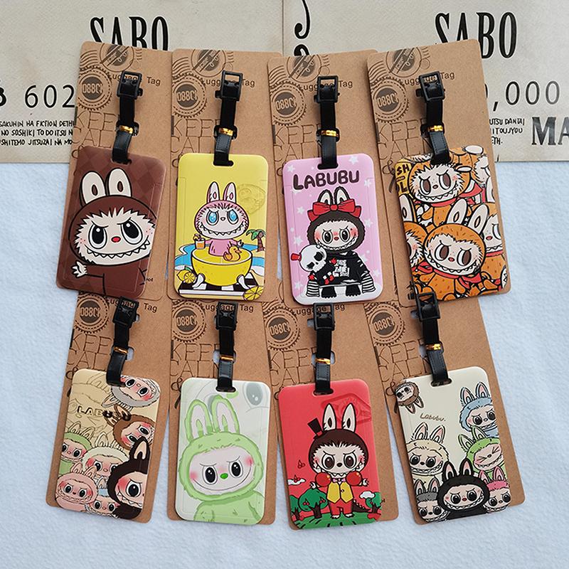 Багажные бирки для путешествий с изображением мультфильма Лабубу, симпатичные украшения для чемоданов, портативные бирки для идентификации багажа