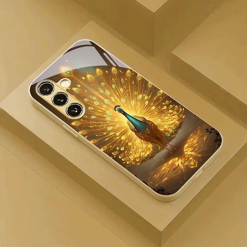 Чехол для телефона с принтом перьев павлина для Galaxy S26 S25 S24 S23 Ultra S22Ultra S20Ultra 56 A72 A73 5G Закаленное стекло Защитный чехол