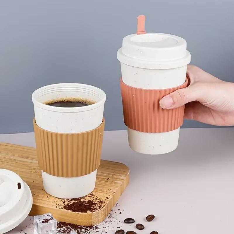 1/2/4 шт. Утолщенная кофейная чашка с крышкой, чашка с соломинкой для кофе, простая чашка для молока из пшеничной соломы, утолщенная матросская чашка, подходит для друзей