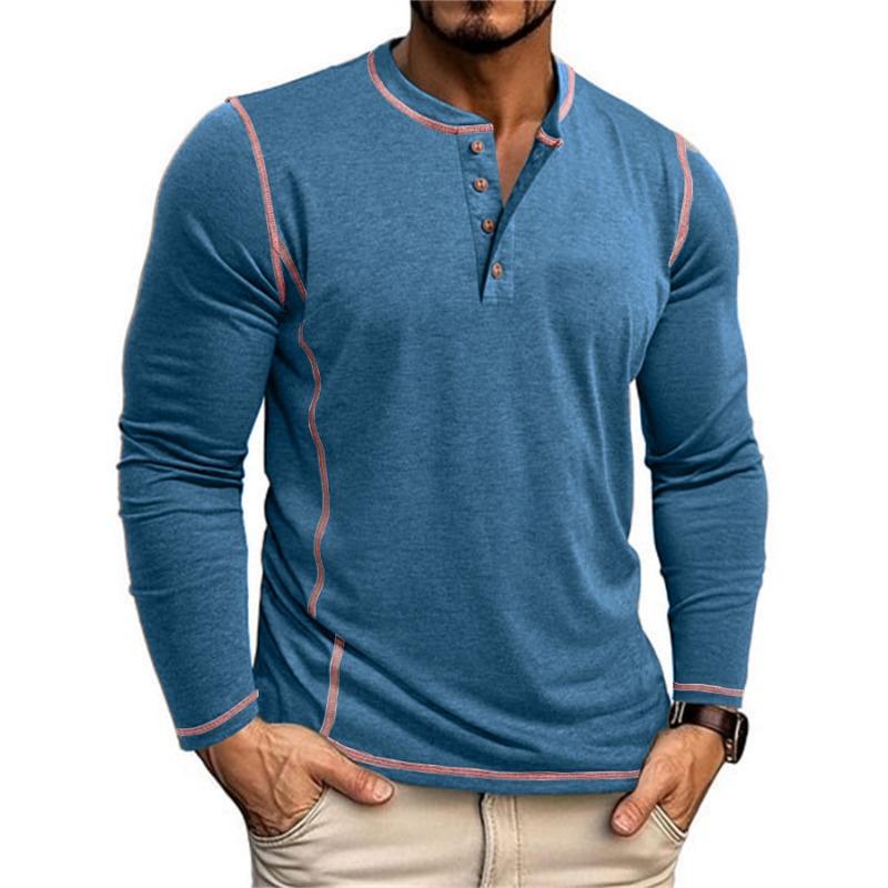 Мужская футболка-henley с длинным рукавом, повседневный топ