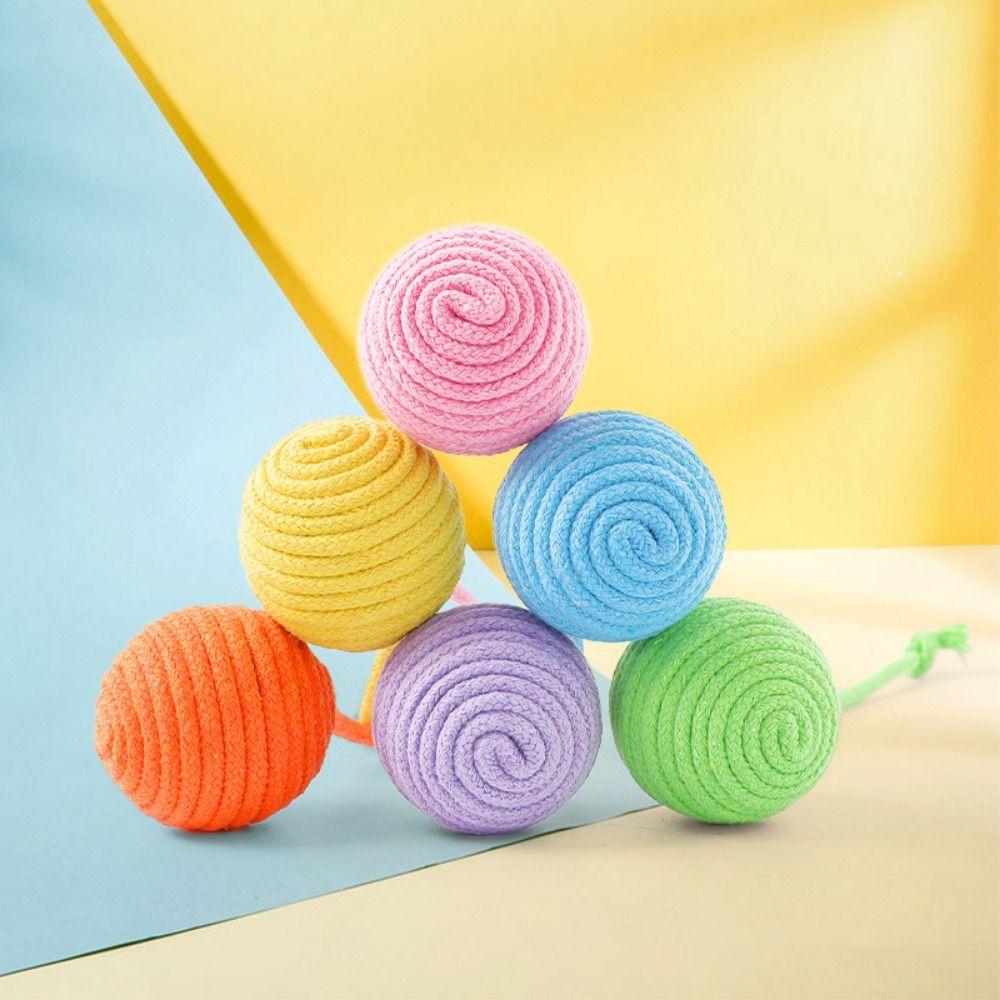 Bite Resistant Cat Cotton Rope Ball Wear Resistant Cat Colorful Ball Toy  Self Happy