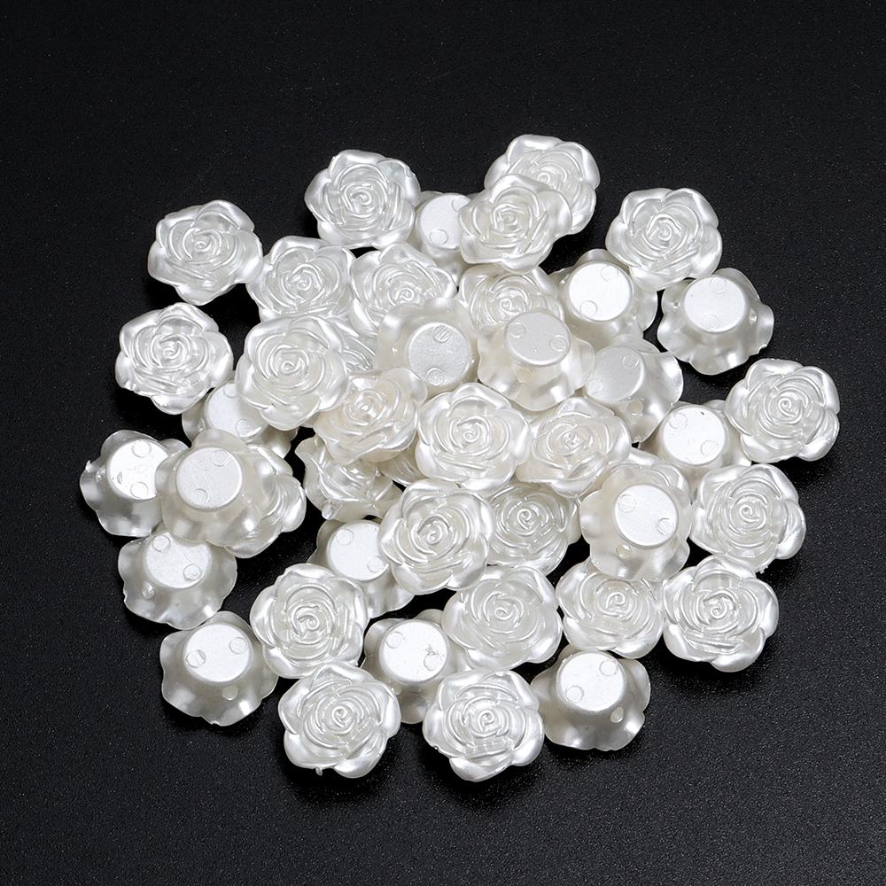 50-100pcs/lot ABS Imitation Pearl Rose Flower Beads Flatback Loose Beads For Jewelry Making DIY Bracelet Earrings Accessories