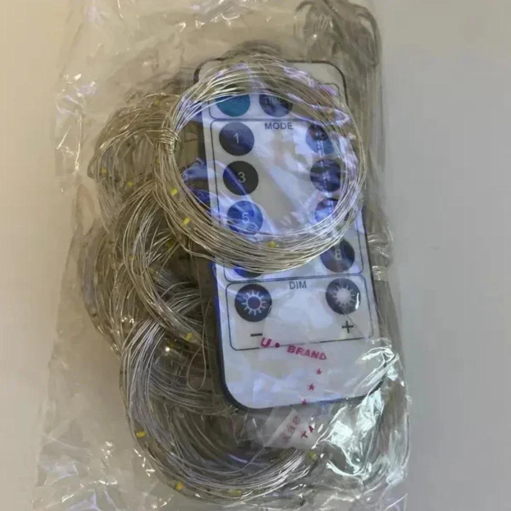 Теплая белая светодиодная гирлянда-занавес с USB-пультом и 8 режимами для праздничного украшения