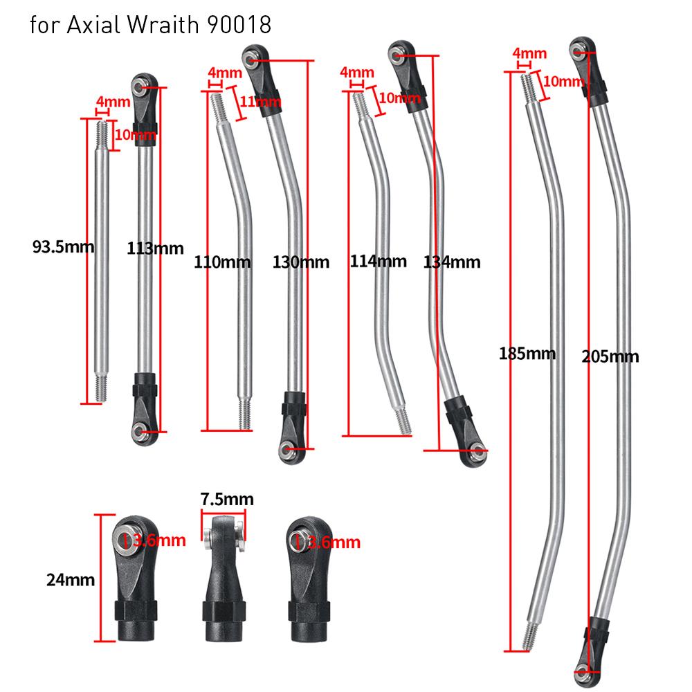 YEAHRUN Metal Suspension Steering Linkage Link Rod with Ball End for Axial Wraith 90018 90048 RR10 1/10 RC Crawler Car Parts