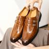 New Monk Strap Loafers New Men's Pointed Double Belt Buckle Leather Shoes Male Designer Formal Wedding Dress Homecoming Footwear