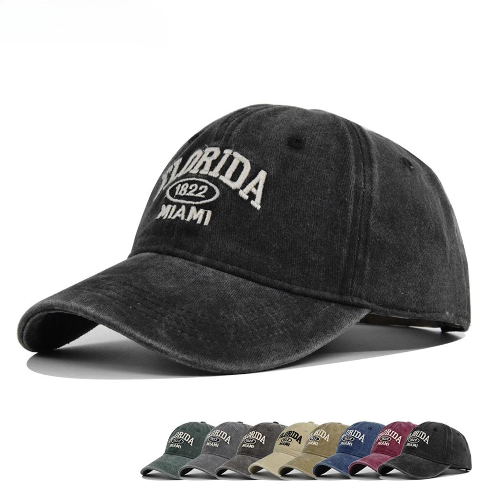 Унисекс Винтажная бейсболка FLORIDA Вышивка букв Уличная Повседневная Солнцезащитная шляпа для путешествий Мужская Женская Хип-хоп шляпа Шляпа с мягким верхом