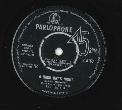 7-дюймовая пластинка BEATLES - A Hard Day's Night R5160 Parlophone 1964 UK Рок Б/У