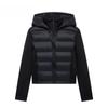 New Winter Women's Black Commuter Versatile Stand-up Collar Hooded Slim Cotton Jacket with Splicing Sleeves