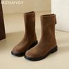 Модные женские замшевые зимние сапоги средней высоты на плоской подошве модная зимняя обувь для женщин 2024 года новые трендовые ботинки челси для ходьбы короткие сапоги Goth Mujer