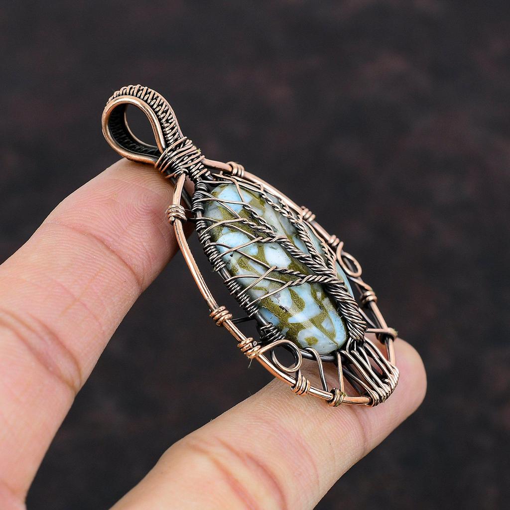 Древо жизни Медный ларимар Кулон Медная проволока Обернутая ювелирная подвеска ручной работы Высококачественные ювелирные изделия из драгоценных камней Подвески Медная проволока Обернутая ювелирная подвеска