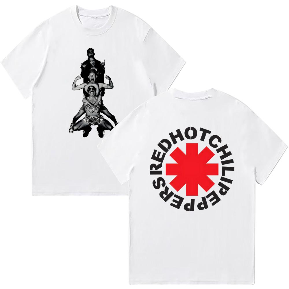 Хлопковые ретро футболки группы Red Hot Chili Peppers Мужская летняя повседневная дышащая одежда Унисекс футболка с коротким рукавом Комфортная футболка Y2K