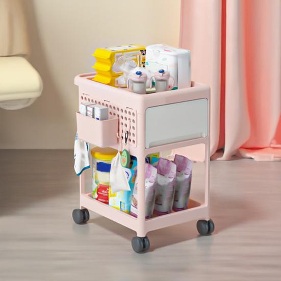 Yousheng Передвижная сервировочная тележка Тележка для хранения в детской с ящиками и полкой Передвижной органайзер Тележка для хранения с крючками и съемными корзинами для ребенка
