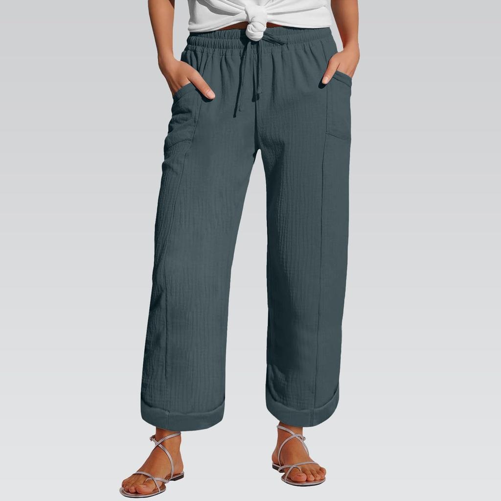 Women's Pants Fashion Casual Pants Solid Color Drawstring High Waist Pants With Pockets