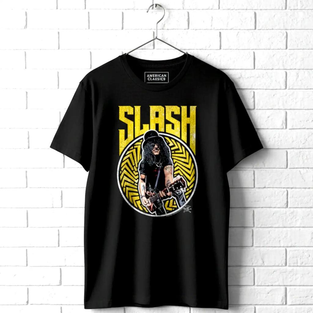 Slash Vintage Gold Wheel Men's T Shirt Rock Guitarist Band Merch Guns n Roses