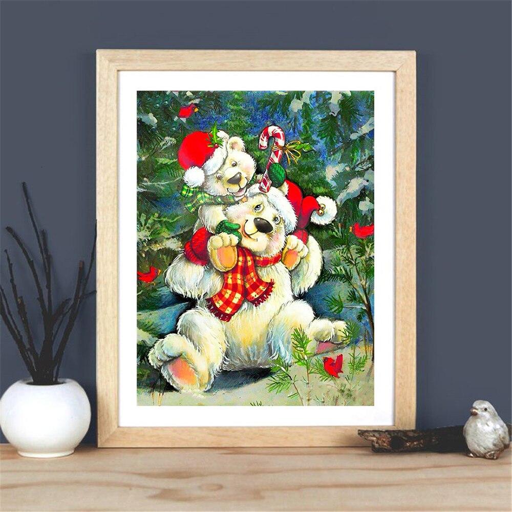 Алмазная картина Рождественский комплект Полная площадь Алмазная вышивка Медведь Мозаика Животное Рукоделие Подарок ручной работы