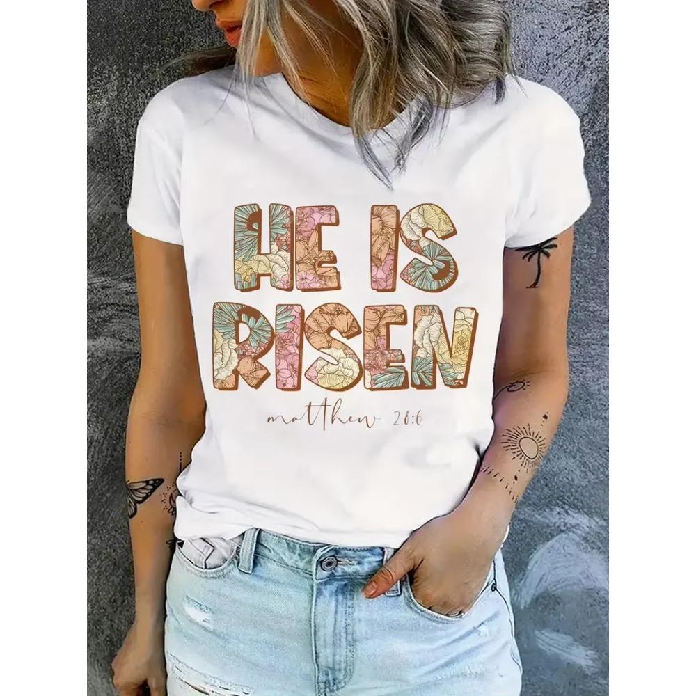 Футболка He Is Risen Easter Day с коротким рукавом и круглым вырезом, повседневная футболка для лета, женская одежда, дышащая футболка, уличная футболка