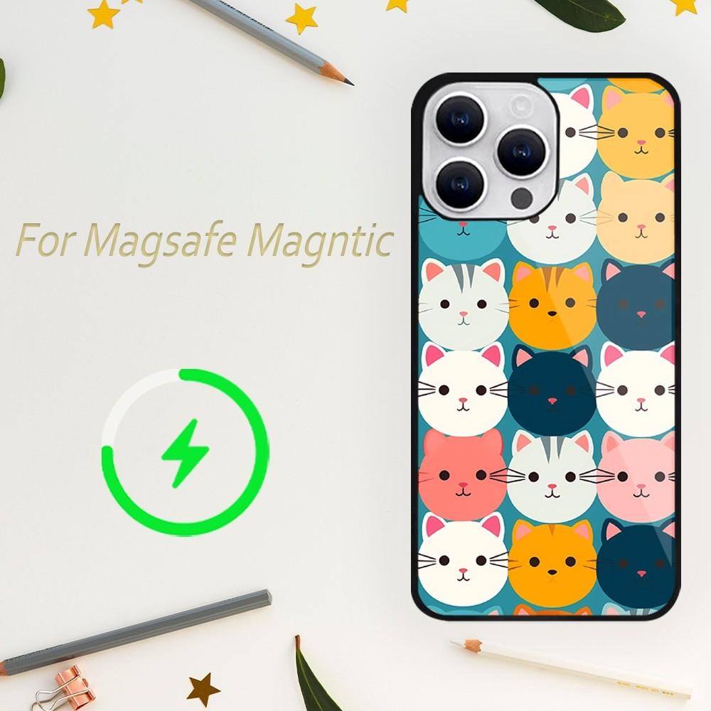 Милый чехол для телефона с изображением кота для iPhone 15 14 13 12 11 Plus Pro Max Magsafe с магнитной беспроводной зарядкой