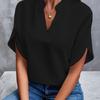Summer New V-Neck Short Sleeve Women Shirt Casual Elegant Fashion T-shirt Solid Color Simple Blouse Office Versatile Loose Tops Women's Clothes