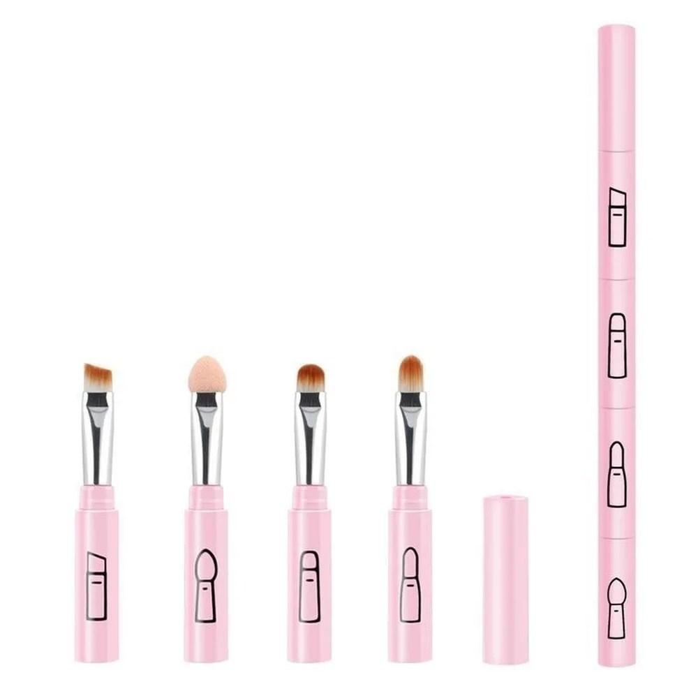 Multifunctional Makeup Brush Set Detachable Lip Eyeshadow Sponge Home Travel Tools 4 In, 1 Piece, 01 Pink Set
