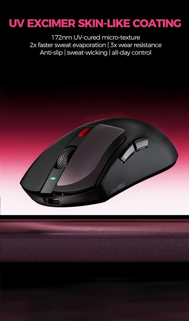 Беспроводная игровая мышь DAREU AE6PRO 8K, легкая, с продвинутым сенсором PAW3950, симметричная, эргономичная. Включает зарядку. Одобрена по техническим стандартам