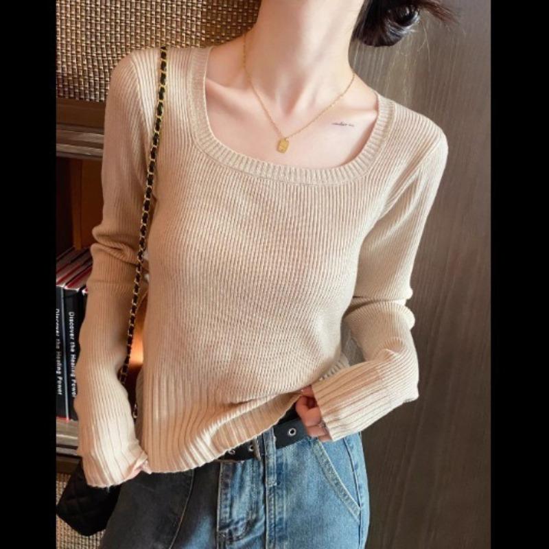 Женский тонкий вязаный свитер Осенний топ с квадратным вырезом Undercover Короткий облегающий свитер