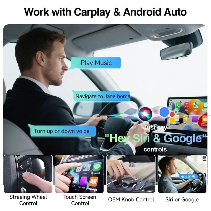 Беспроводной адаптер 2 В 1 CarPlay Android Auto, проводной адаптер CarPlay для iPhone, беспроводное управление, Plug & Play CarPlay